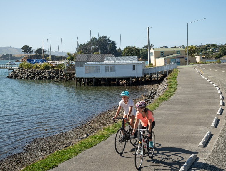 Image showing two people cycling around Broad Bay, Dunedin